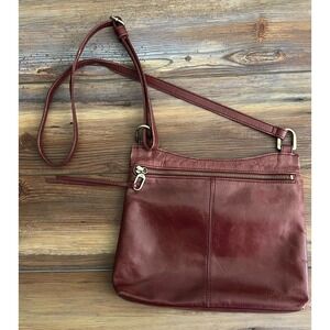 Hobo International Brown Leather Crossbody Bag Purse Brass Hardware